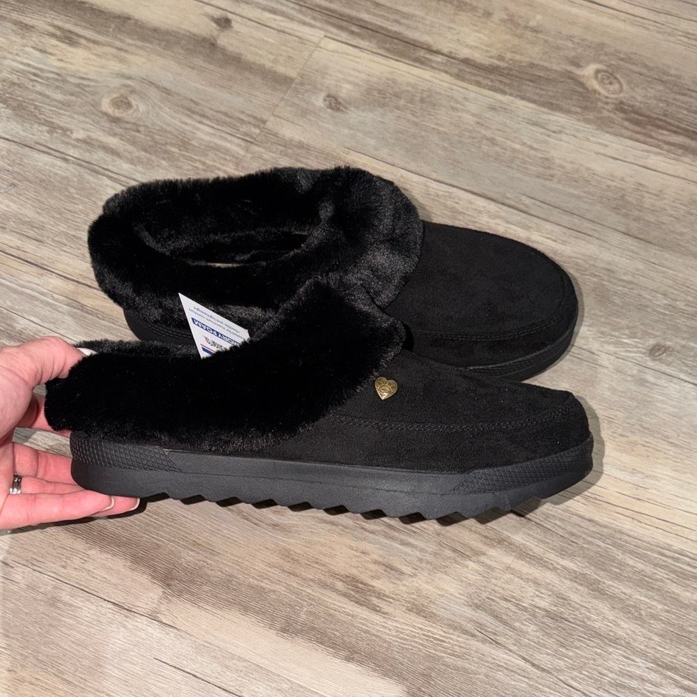 BOBS from Skechers Black Faux Fur Slip-On House Shoes